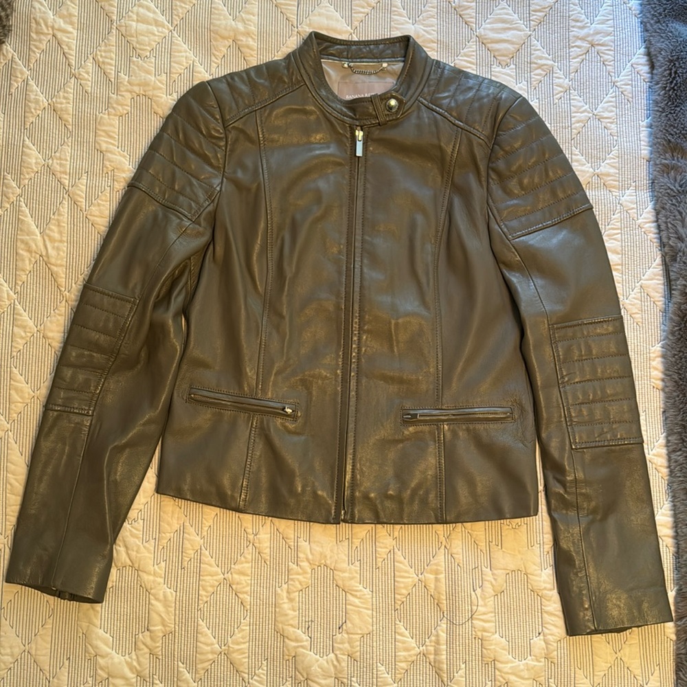 Banana Republic Lamb Leather Grey Moto Leather Jacket